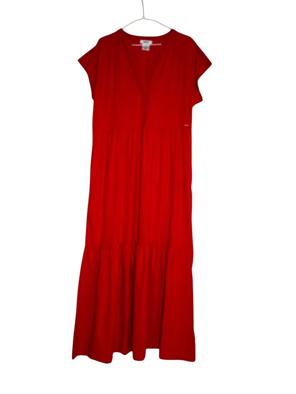 DKNY Women's Red Maxi Dress With Short Sleeves & Tiered Design Size M - Picture 2 of 6
